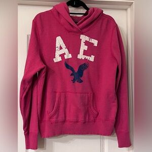 American Eagle Women’s XL Pink Pullover Hoodie with Distressed Graphic